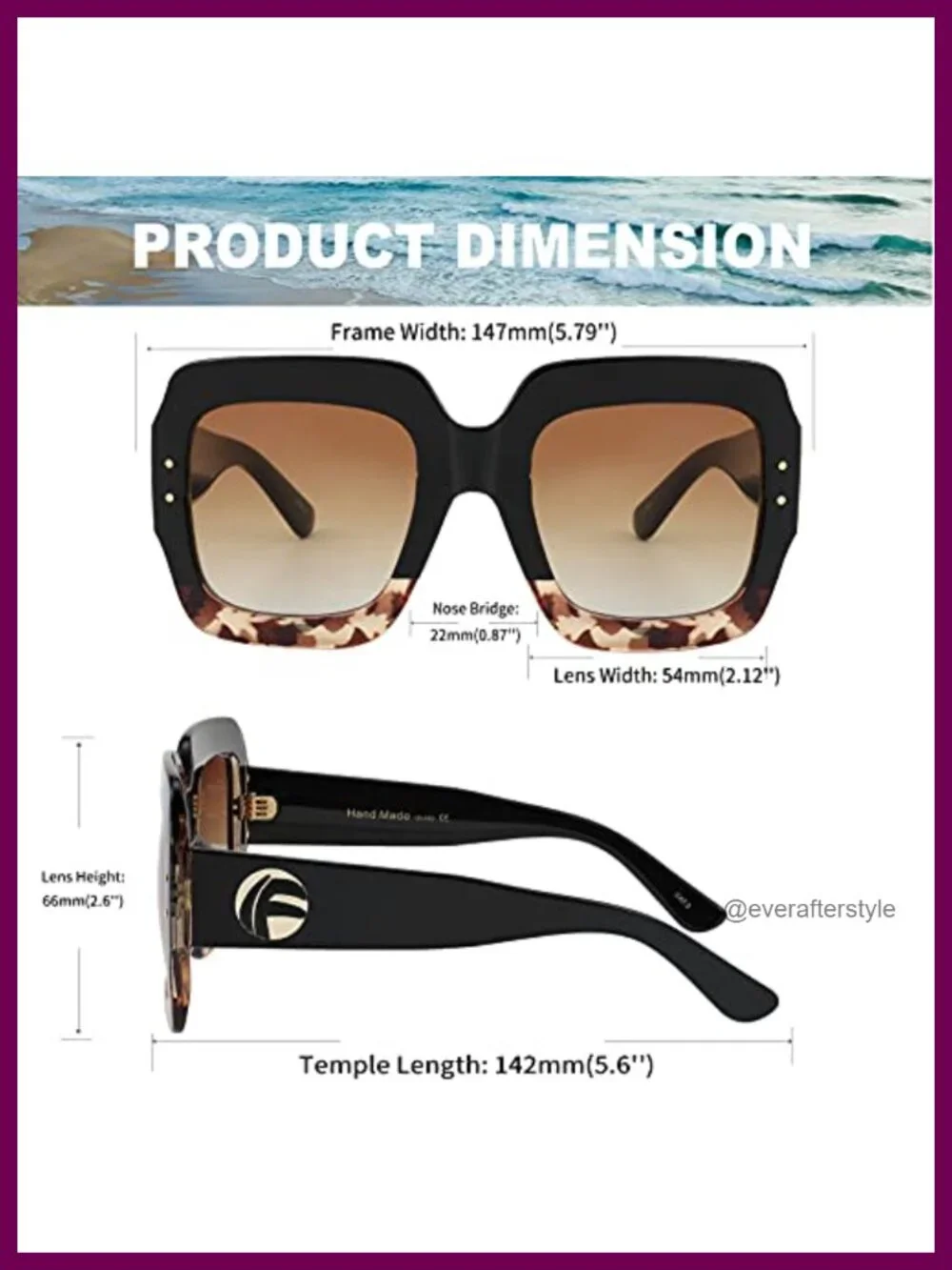 Retro Square Sunglasses Oversized Women Vintage Trendy Plastic Frame UV